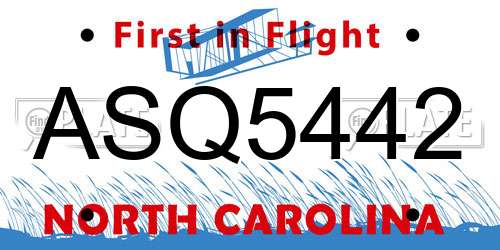 ASQ5442 North Carolina License Plate
