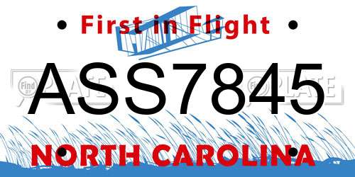 ASS7845 North Carolina License Plate