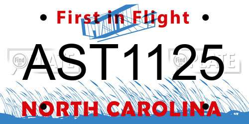AST1125 North Carolina License Plate