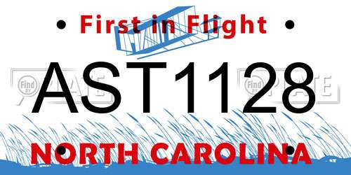 AST1128 North Carolina License Plate