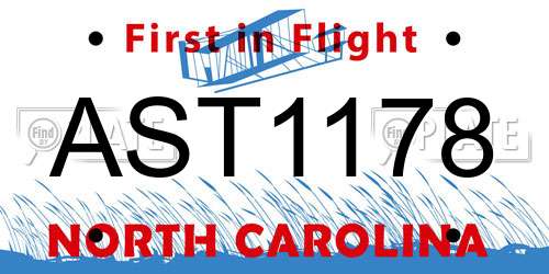 AST1178 North Carolina License Plate