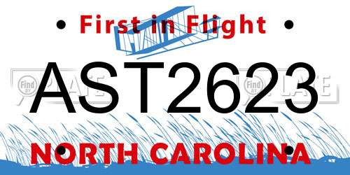 AST2623 North Carolina License Plate