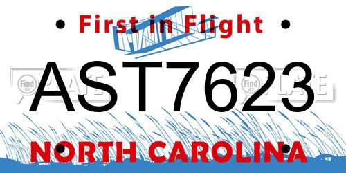 AST7623 North Carolina License Plate