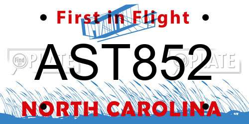 AST852 North Carolina License Plate