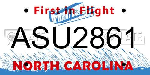 ASU2861 North Carolina License Plate