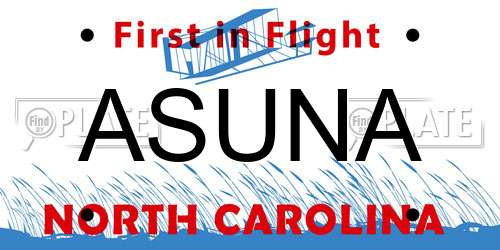 ASUNA North Carolina License Plate