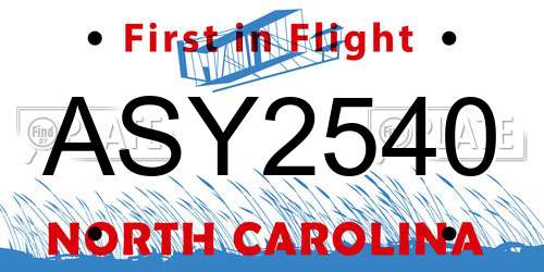 ASY2540 North Carolina License Plate