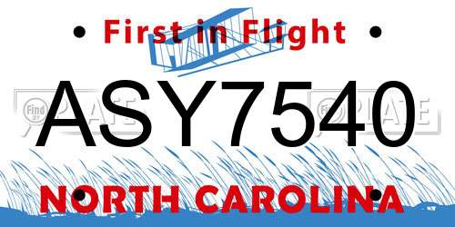 ASY7540 North Carolina License Plate