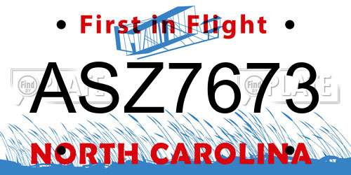 ASZ7673 North Carolina License Plate