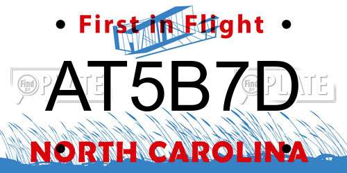 AT5B7D North Carolina License Plate