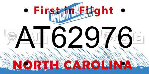 AT62976 North Carolina License Plate
