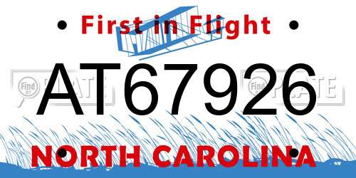 AT67926 North Carolina License Plate