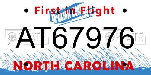 AT67976 North Carolina License Plate