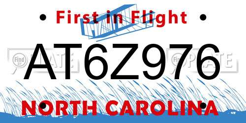AT6Z976 North Carolina License Plate