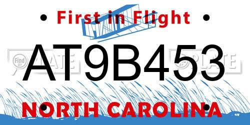 AT9B453 North Carolina License Plate