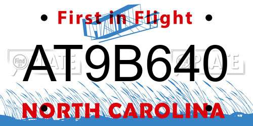 AT9B640 North Carolina License Plate