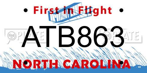 ATB863 North Carolina License Plate