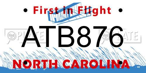 ATB876 North Carolina License Plate
