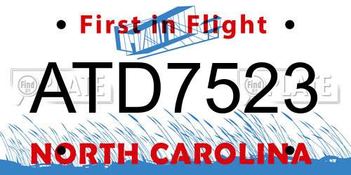 ATD7523 North Carolina License Plate