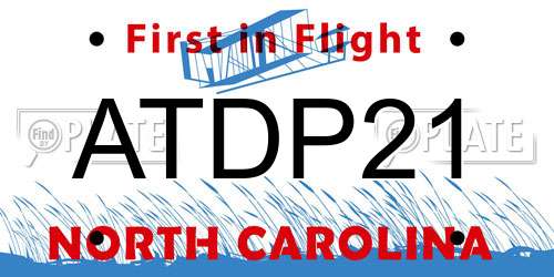 ATDP21 North Carolina License Plate