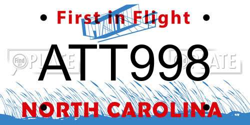 ATT998 North Carolina License Plate