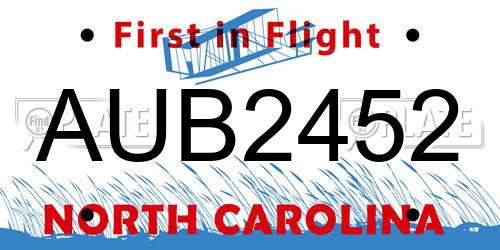 AUB2452 North Carolina License Plate
