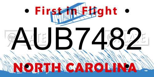 AUB7482 North Carolina License Plate