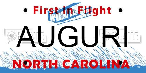 AUGURI North Carolina License Plate