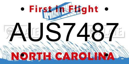 AUS7487 North Carolina License Plate