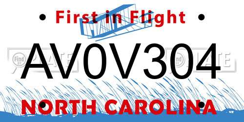 AV0V304 North Carolina License Plate