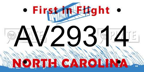 AV29314 North Carolina License Plate