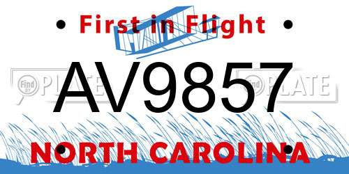 AV9857 North Carolina License Plate