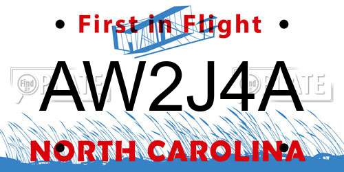 AW2J4A North Carolina License Plate