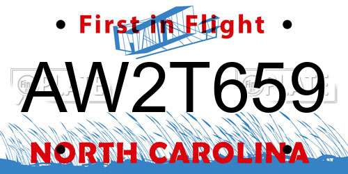 AW2T659 North Carolina License Plate