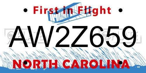 AW2Z659 North Carolina License Plate