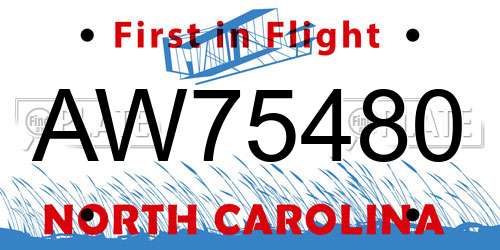AW75480 North Carolina License Plate