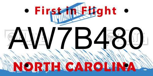 AW7B480 North Carolina License Plate
