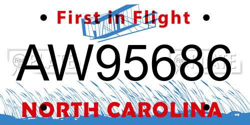 AW95686 North Carolina License Plate