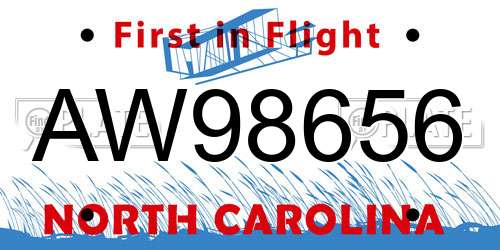 AW98656 North Carolina License Plate