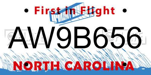 AW9B656 North Carolina License Plate