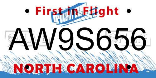 AW9S656 North Carolina License Plate