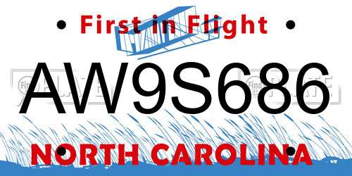 AW9S686 North Carolina License Plate