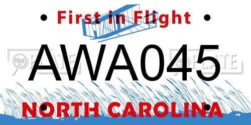 AWA045 North Carolina License Plate