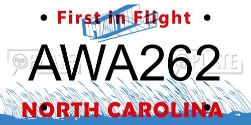 AWA262 North Carolina License Plate
