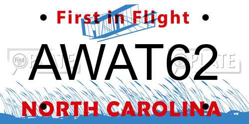 AWAT62 North Carolina License Plate
