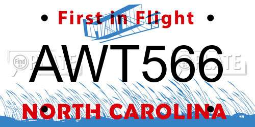 AWT566 North Carolina License Plate