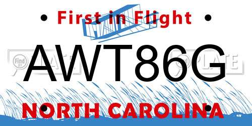 AWT86G North Carolina License Plate