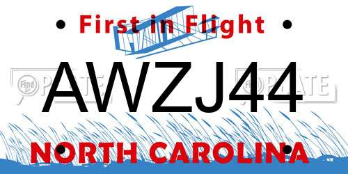 AWZJ44 North Carolina License Plate