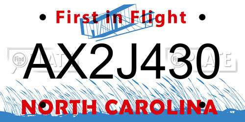 AX2J430 North Carolina License Plate