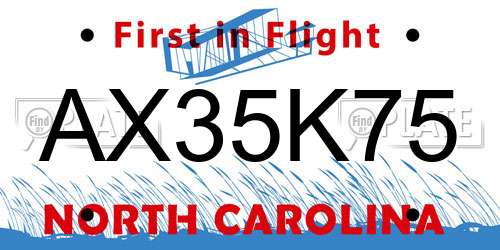 AX35K75 North Carolina License Plate